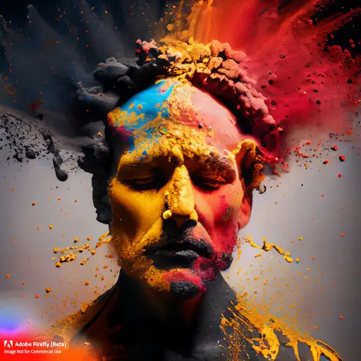 Firefly_picture+of colorful mud explosions and paint splashes and splitters but as portrait of albert einstein, black red and gold_photo,dramatic_light_72922